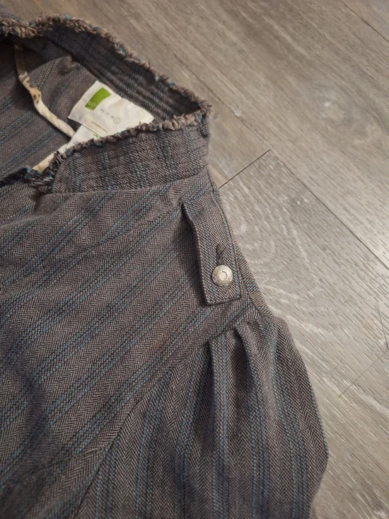 Urban Outfitters Victorian Striped Gray Ruffle Pepulum Hem Cropped Blazer - Picture 6 of 9